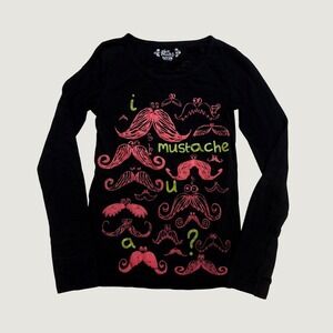 Y2K Mudd Girls Scene Long Sleeve Graphic Baby Tee I Mustache U A Question #16